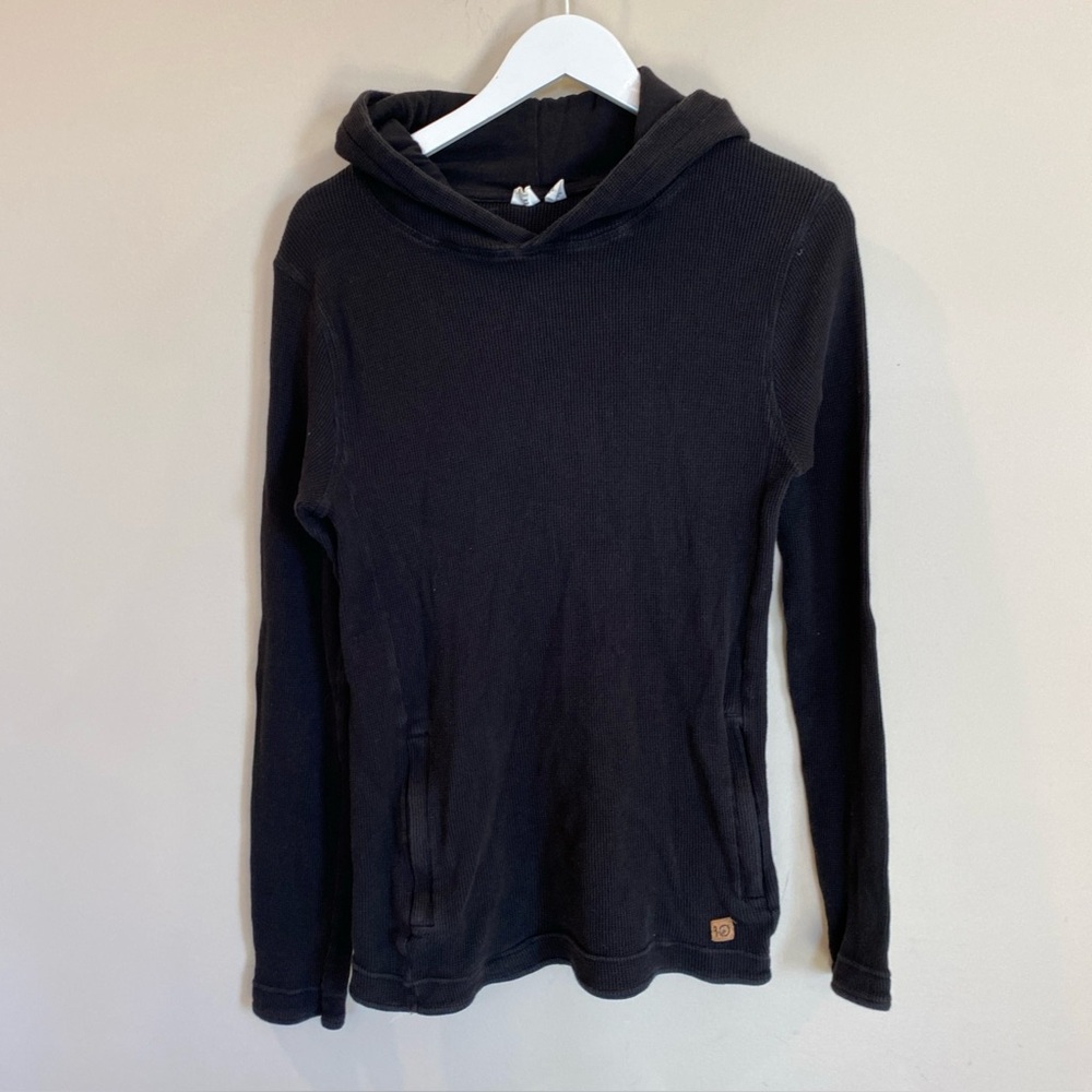 Tentree Waffle Long Sleeve Hoodie Black Womens Medium Pockets Stretch